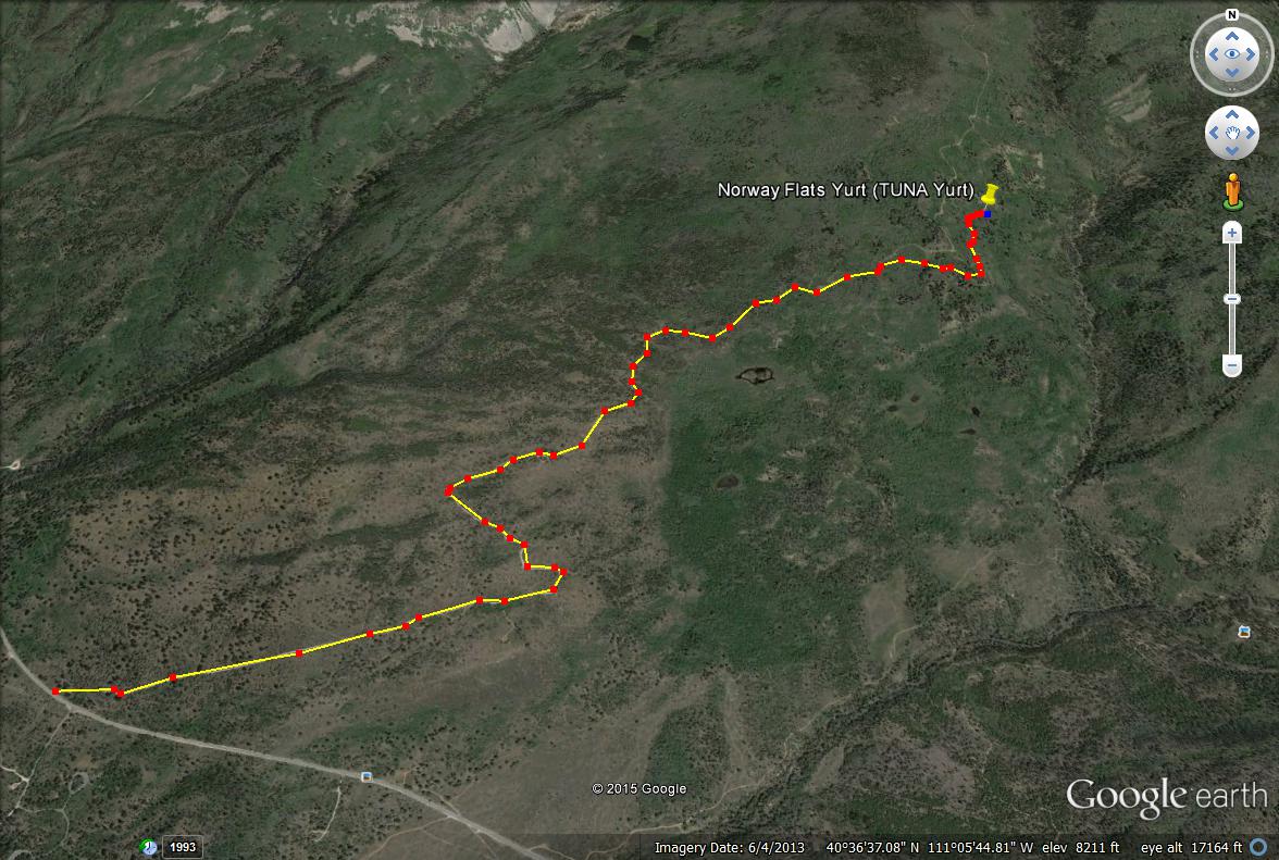 The Norway Flats Yurt trail map, TUNA Yurt, Yurts of Utah