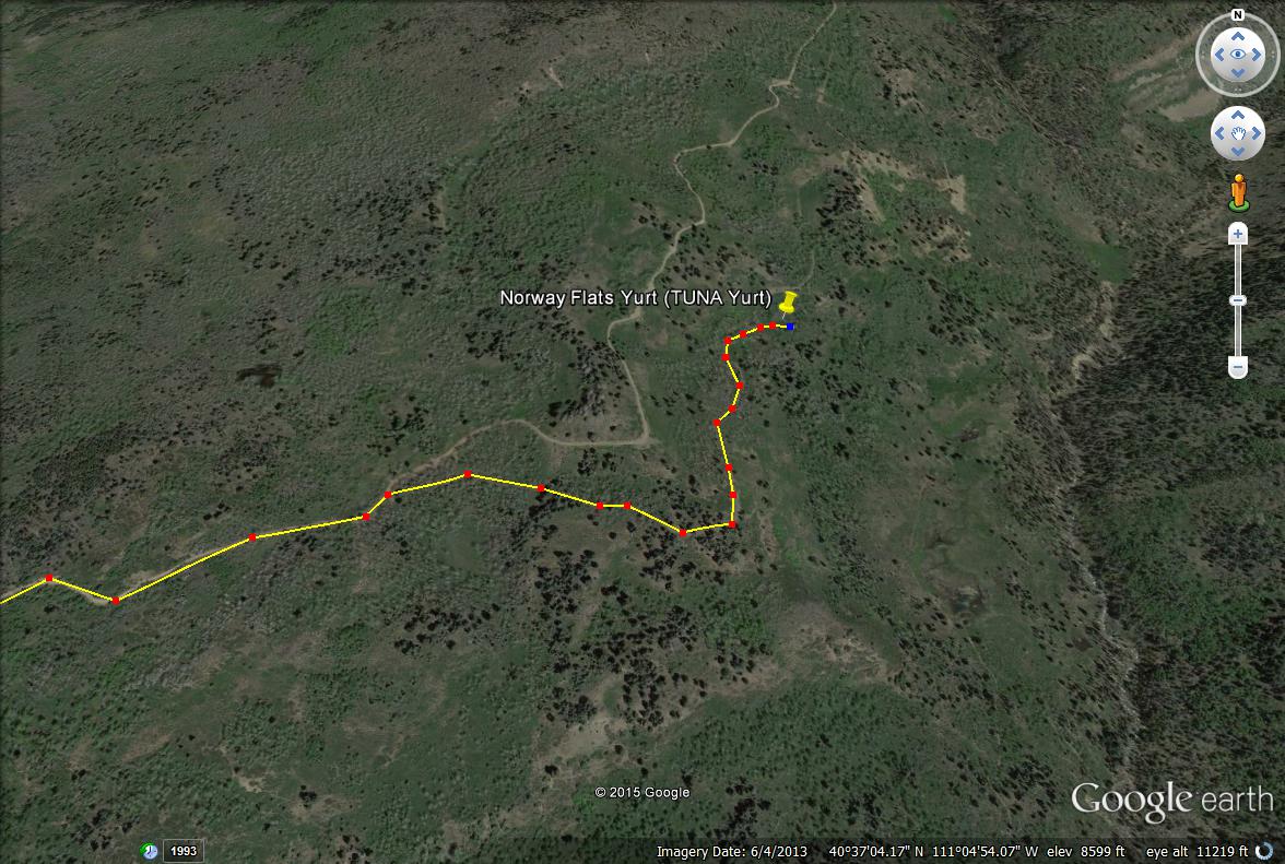 The Norway Flats Yurt trail map, TUNA Yurt, Yurts of Utah