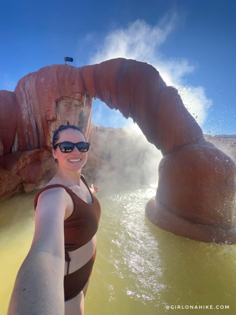 iconic arch at Monroe Hot Springs in Utah near the soaking pools