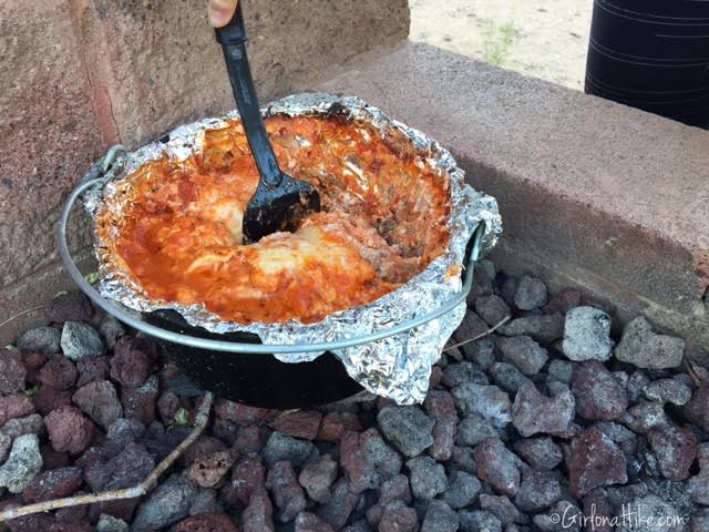 Hiking and Camping at Cathedral Gorge State Park, Dutch Oven Lasagna