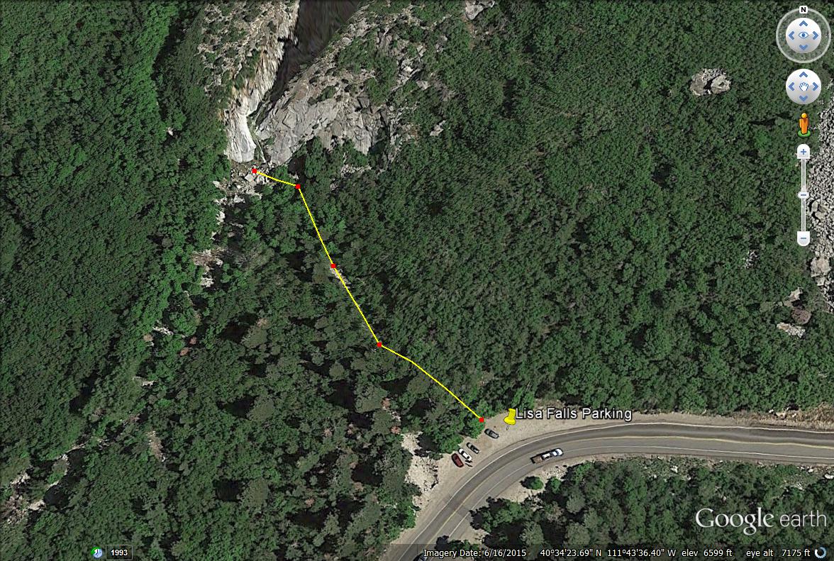 Lisa Falls trail map, Little Cottonwood Canyon, Utah