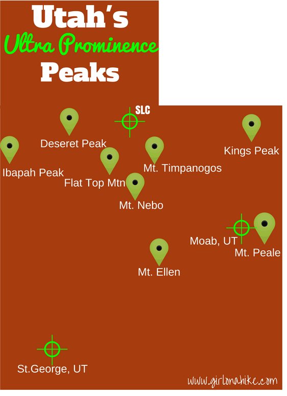 Map of Utah's 8 Ultra Prominence Peaks