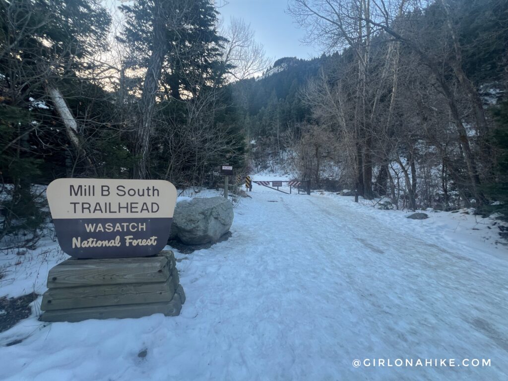 Mill B South trailhead gate and parking area in Big Cottonwood Canyon during summer