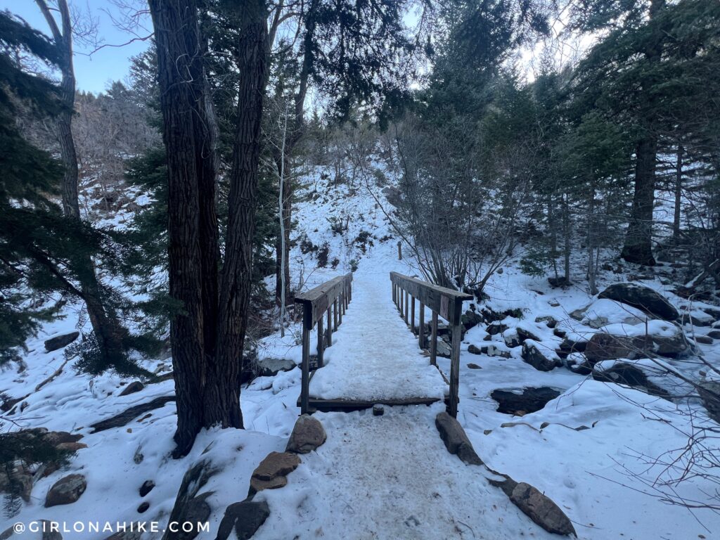 Bridge crossing and first switchback on the Lake Blanche trail