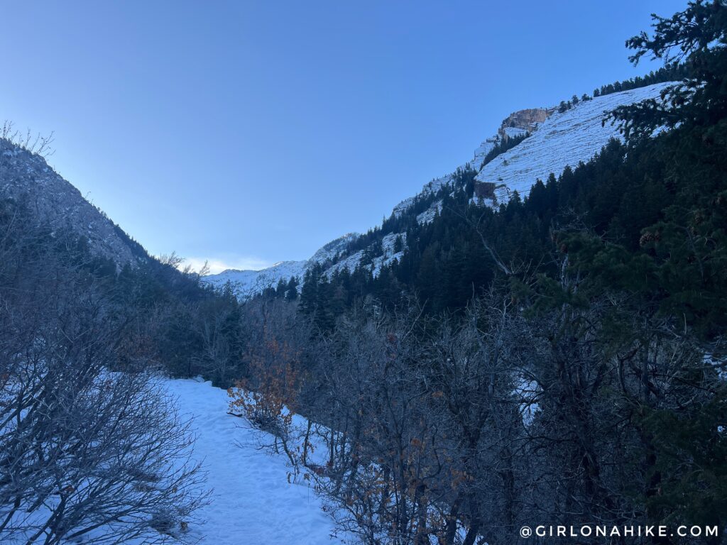 View up Big Cottonwood Canyon after entering Twin Peaks Wilderness on the Lake Blanche hike