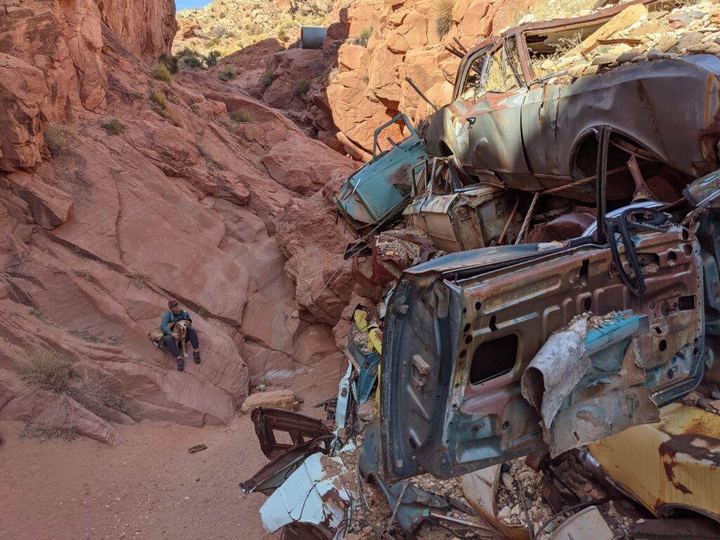 Hiking Catstair Canyon, Stacked Cars near Lake Powell