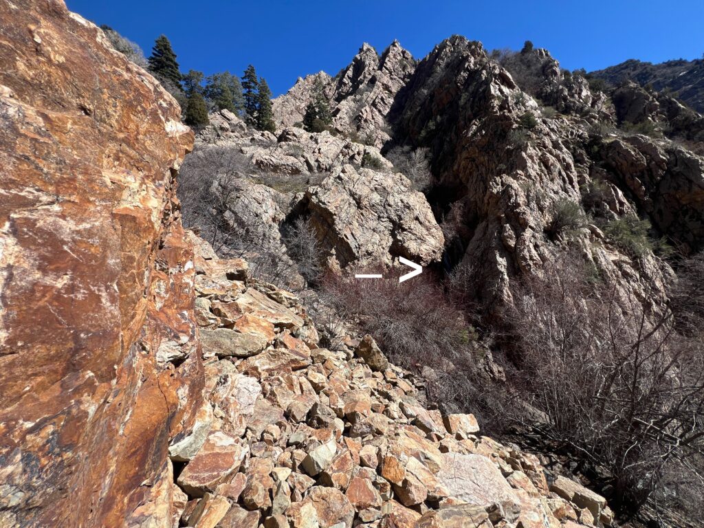 Rock field with hidden waterfall